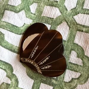 Chic Tortoise shell colored Heart Shaped hand mirror 🪞 with Crystal Accents